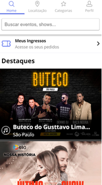 Tela inicial da empresa Ingresso.com